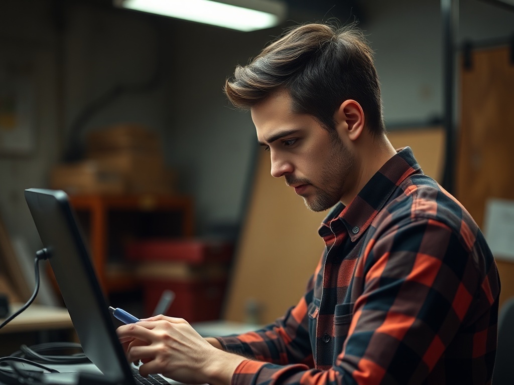 Una persona trabajando concentrada, ilustración simple