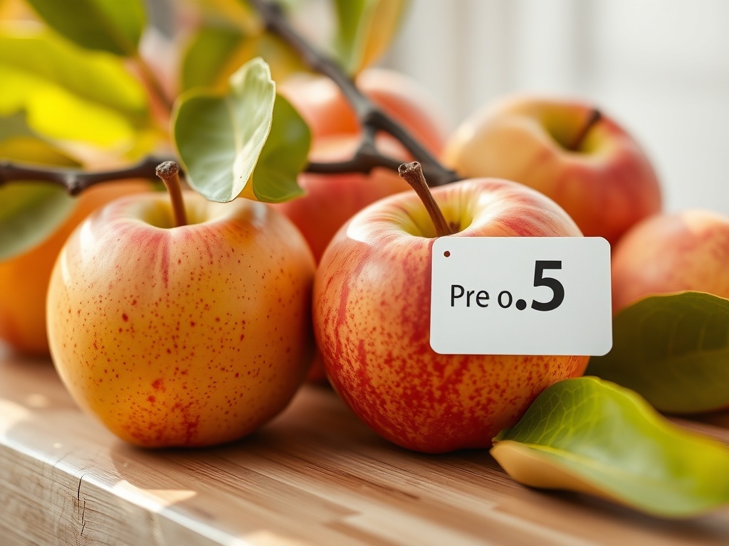 Manzanas con una etiqueta de precio de 5 yuanes, ilustración simple