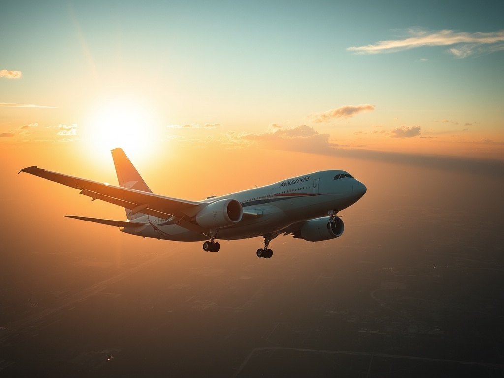 Un avión volando rápido en el cielo, ilustración simple